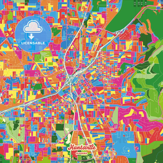 Huntsville, Alabama, United States Crazy Colorful Street Map Poster Template