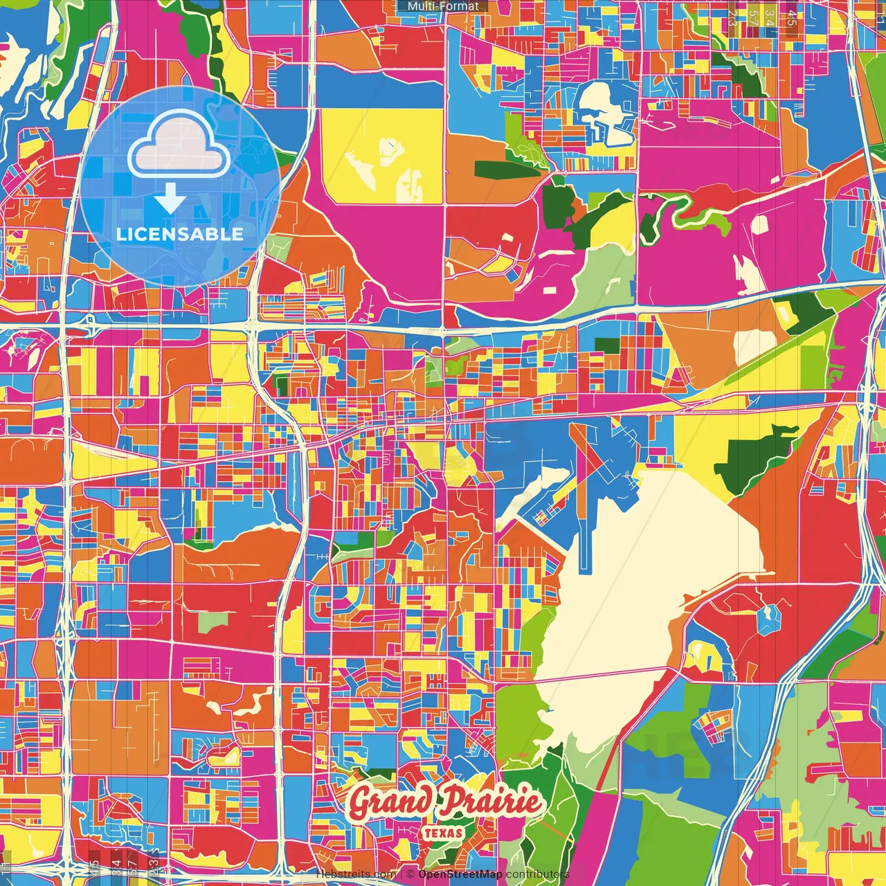 Grand Prairie, Texas, United States Crazy Colorful Street Map Poster Template