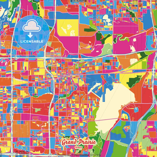 Grand Prairie, Texas, United States Crazy Colorful Street Map Poster Template