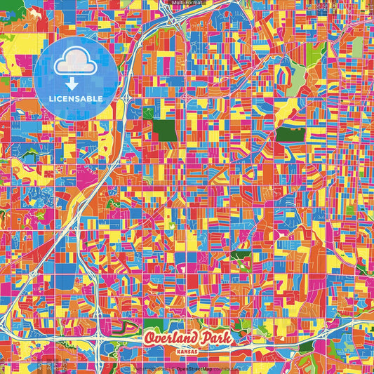 Overland Park, Kansas, United States Crazy Colorful Street Map Poster Template