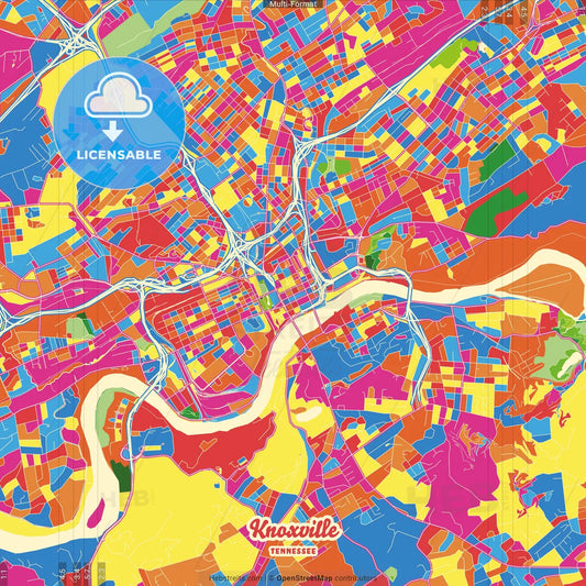 Knoxville, Tennessee, United States Crazy Colorful Street Map Poster Template