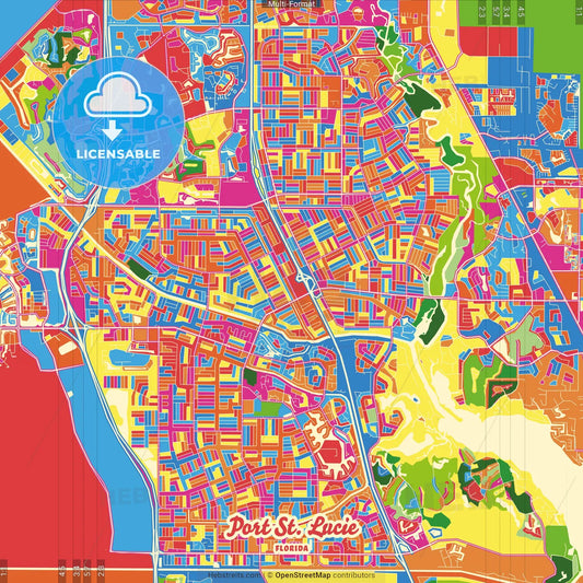 Port St. Lucie, Florida, United States Crazy Colorful Street Map Poster Template