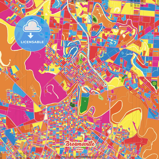 Brownsville, Texas, United States Crazy Colorful Street Map Poster Template
