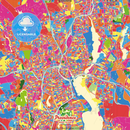 Providence, Rhode Island, United States Crazy Colorful Street Map Poster Template
