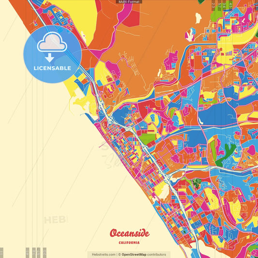 Oceanside, California, United States Crazy Colorful Street Map Poster Template