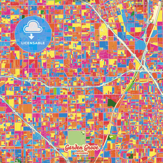 Garden Grove, California, United States Crazy Colorful Street Map Poster Template