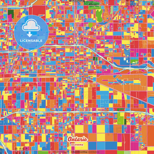 Ontario, California, United States Crazy Colorful Street Map Poster Template