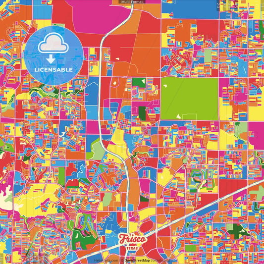 Frisco, Texas, United States Crazy Colorful Street Map Poster Template