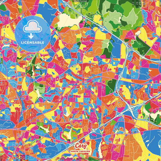 Cary, North Carolina, United States Crazy Colorful Street Map Poster Template