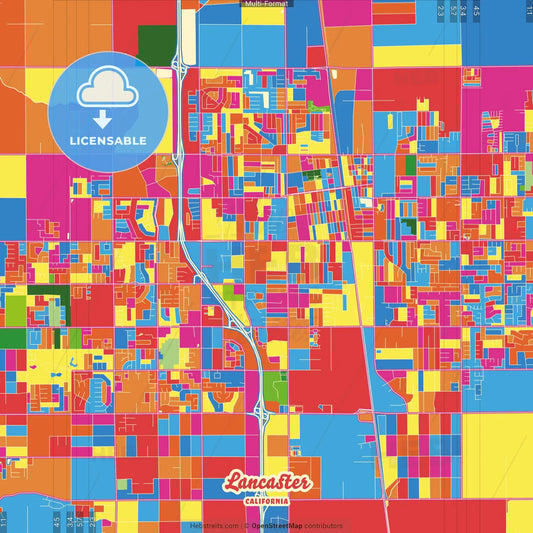 Lancaster, California, United States Crazy Colorful Street Map Poster Template