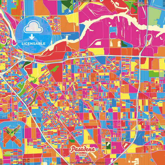Pasadena, Texas, United States Crazy Colorful Street Map Poster Template