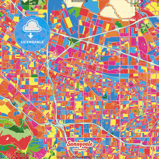 Sunnyvale, California, United States Crazy Colorful Street Map Poster Template
