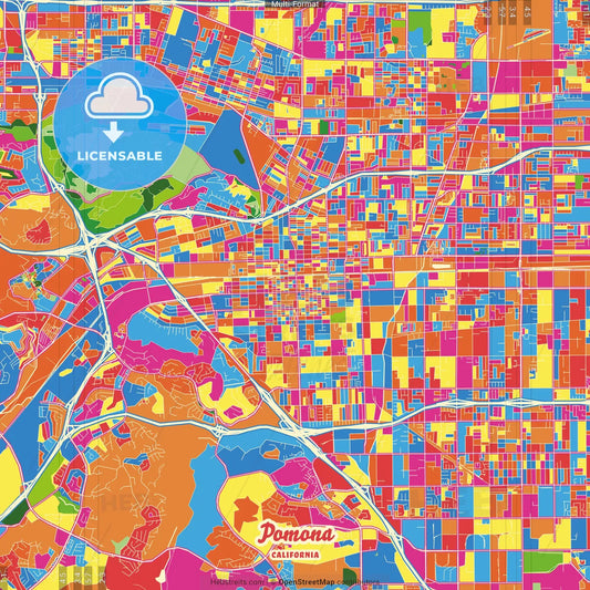Pomona, California, United States Crazy Colorful Street Map Poster Template