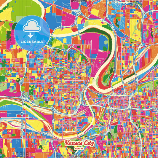 Kansas City, Kansas, United States Crazy Colorful Street Map Poster Template