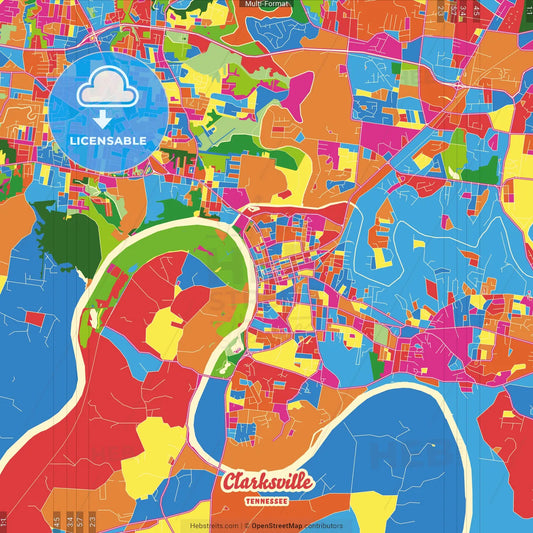 Clarksville, Tennessee, United States Crazy Colorful Street Map Poster Template
