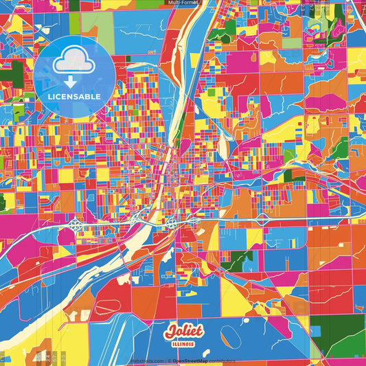 Joliet, Illinois, United States Crazy Colorful Street Map Poster Template