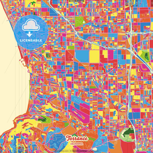 Torrance, California, United States Crazy Colorful Street Map Poster Template