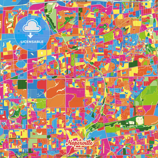 Naperville, Illinois, United States Crazy Colorful Street Map Poster Template