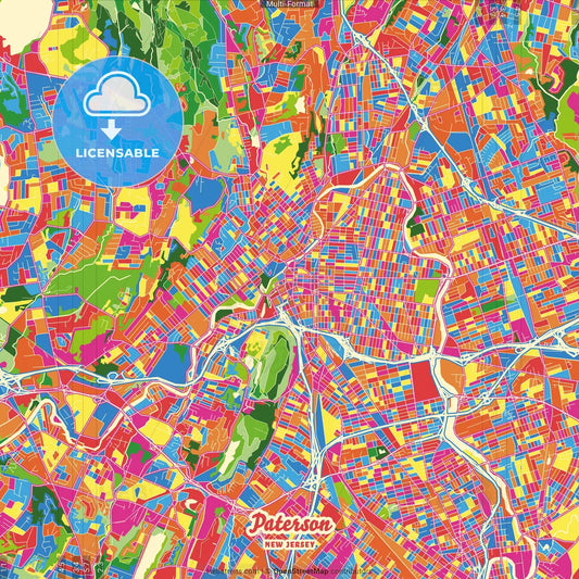 Paterson, New Jersey, United States Crazy Colorful Street Map Poster Template