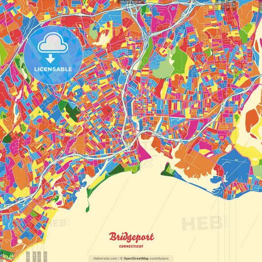 Bridgeport, Connecticut, United States Crazy Colorful Street Map Poster Template