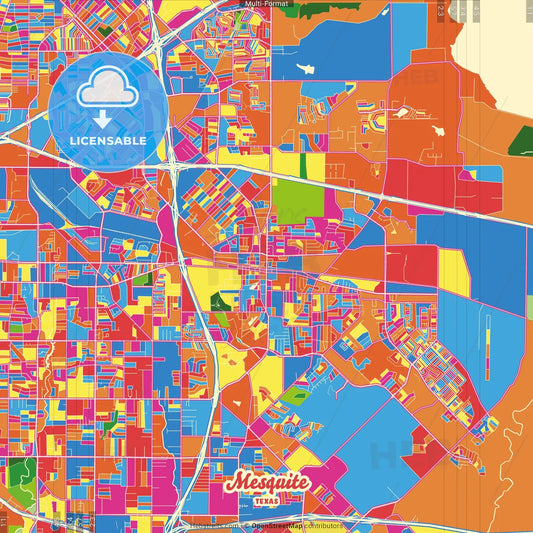 Mesquite, Texas, United States Crazy Colorful Street Map Poster Template