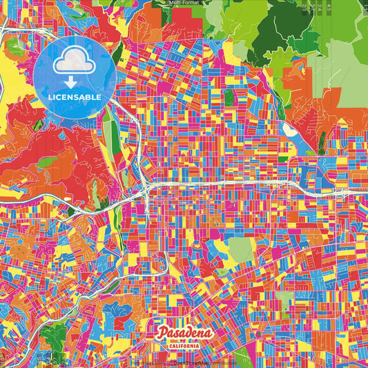 Pasadena, California, United States Crazy Colorful Street Map Poster Template