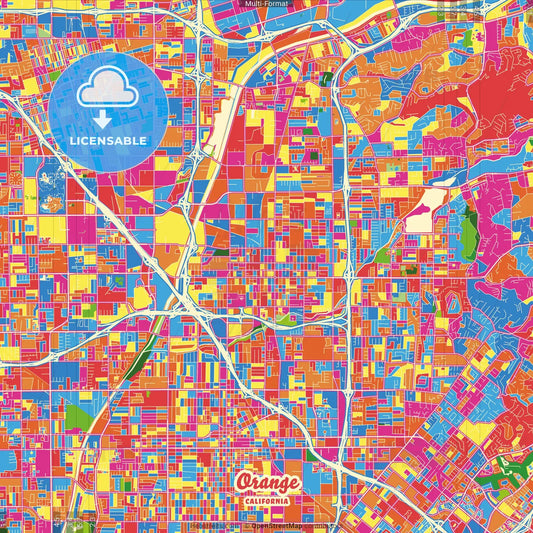 Orange, California, United States Crazy Colorful Street Map Poster Template