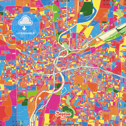 Dayton, Ohio, United States Crazy Colorful Street Map Poster Template