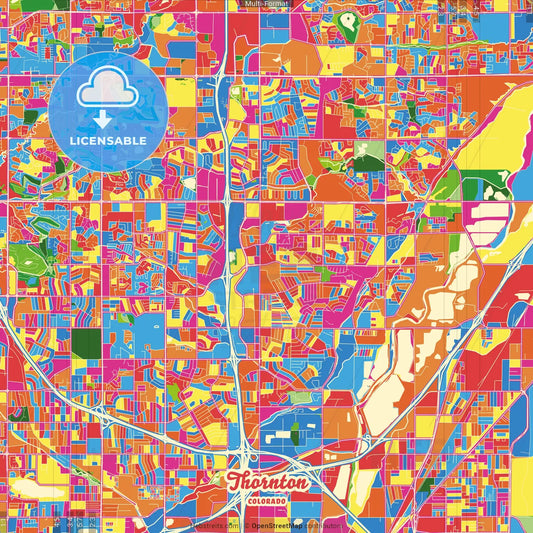 Thornton, Colorado, United States Crazy Colorful Street Map Poster Template