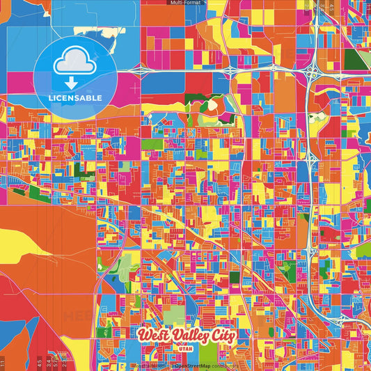 West Valley City, Utah, United States Crazy Colorful Street Map Poster Template
