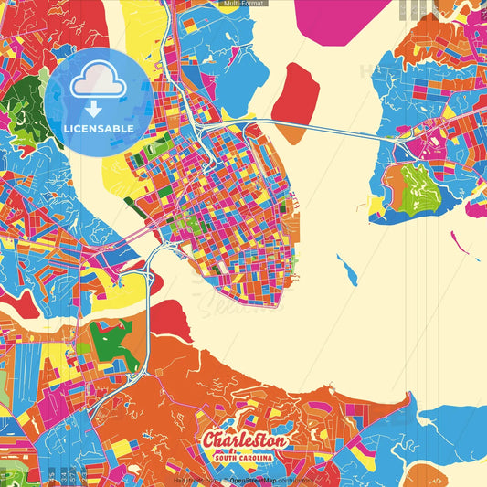 Charleston, South Carolina, United States Crazy Colorful Street Map Poster Template