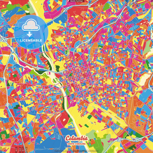 Columbia, South Carolina, United States Crazy Colorful Street Map Poster Template