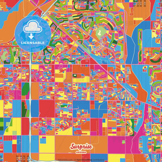 Surprise, Arizona, United States Crazy Colorful Street Map Poster Template