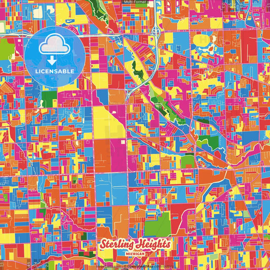Sterling Heights, Michigan, United States Crazy Colorful Street Map Poster Template