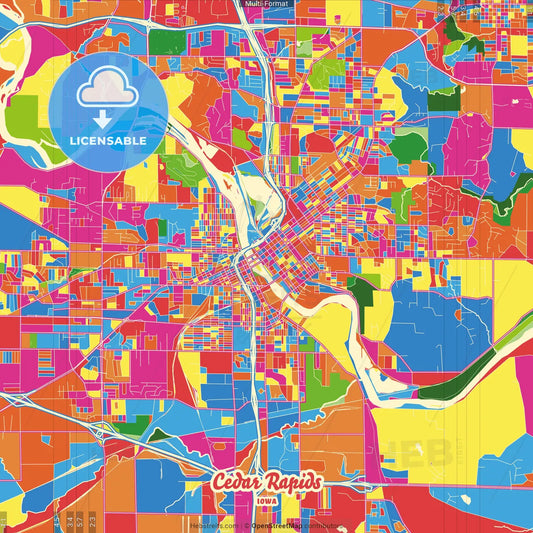 Cedar Rapids, Iowa, United States Crazy Colorful Street Map Poster Template