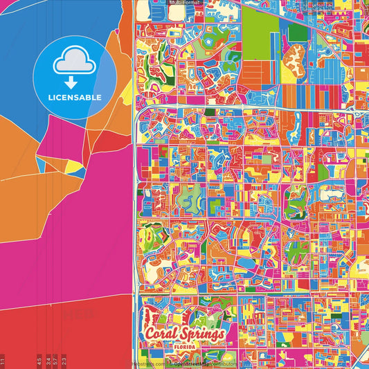 Coral Springs, Florida, United States Crazy Colorful Street Map Poster Template