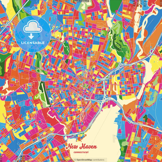 New Haven, Connecticut, United States Crazy Colorful Street Map Poster Template