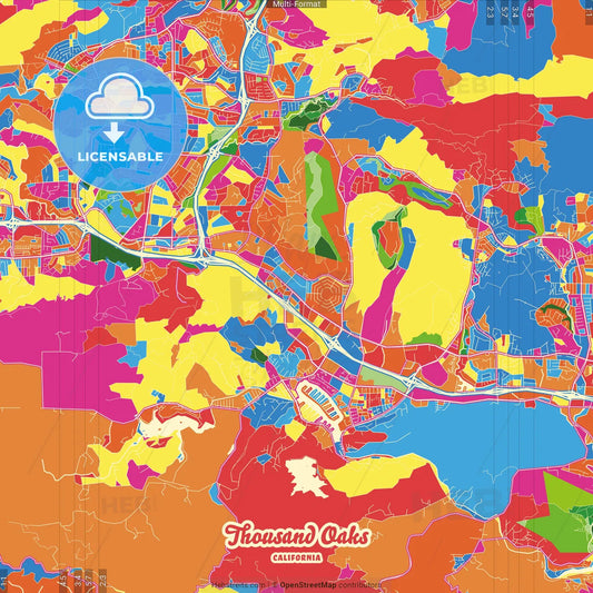 Thousand Oaks, California, United States Crazy Colorful Street Map Poster Template