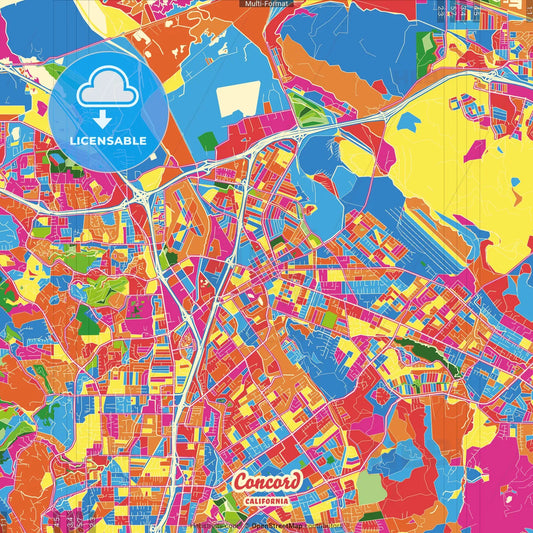 Concord, California, United States Crazy Colorful Street Map Poster Template