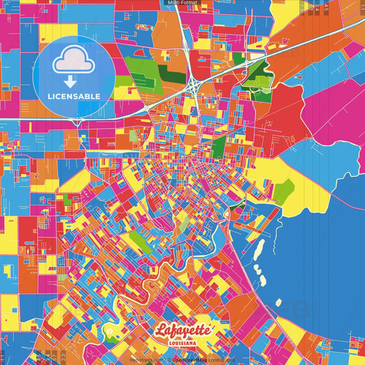 Lafayette, Louisiana, United States Crazy Colorful Street Map Poster Template