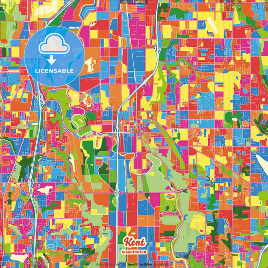 Kent, Washington, United States Crazy Colorful Street Map Poster Template