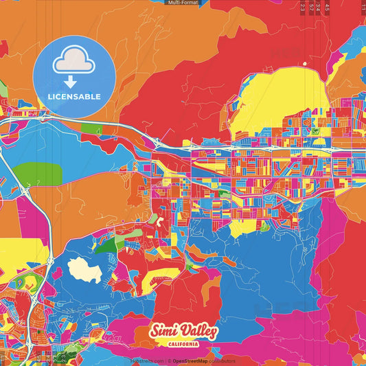 Simi Valley, California, United States Crazy Colorful Street Map Poster Template
