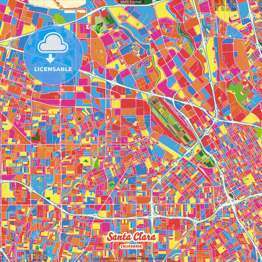 Santa Clara, California, United States Crazy Colorful Street Map Poster Template