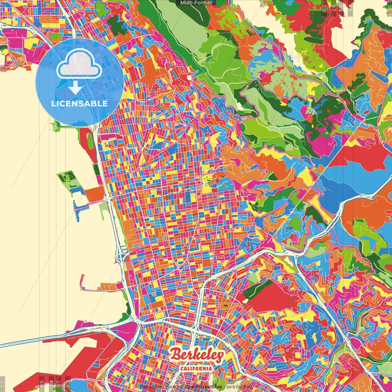 Berkeley, California, United States Crazy Colorful Street Map Poster Template