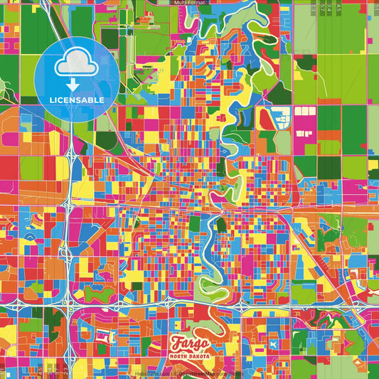 Fargo, North Dakota, United States Crazy Colorful Street Map Poster Template