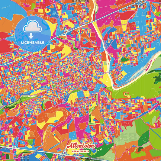 Allentown, Pennsylvania, United States Crazy Colorful Street Map Poster Template