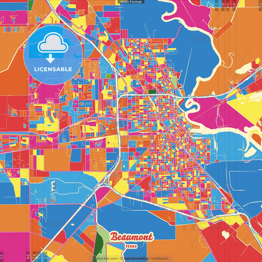 Beaumont, Texas, United States Crazy Colorful Street Map Poster Template