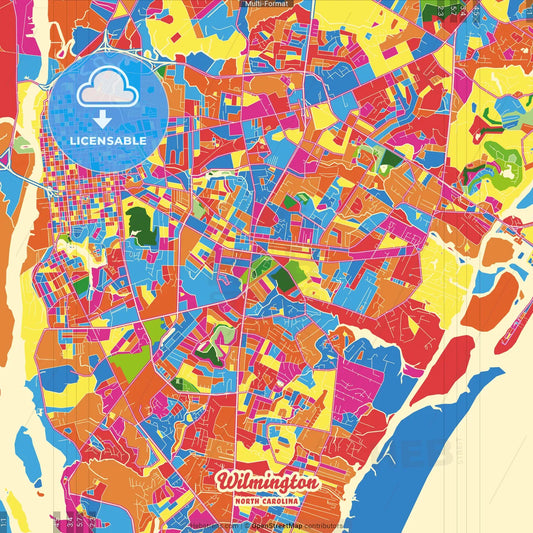 Wilmington, North Carolina, United States Crazy Colorful Street Map Poster Template