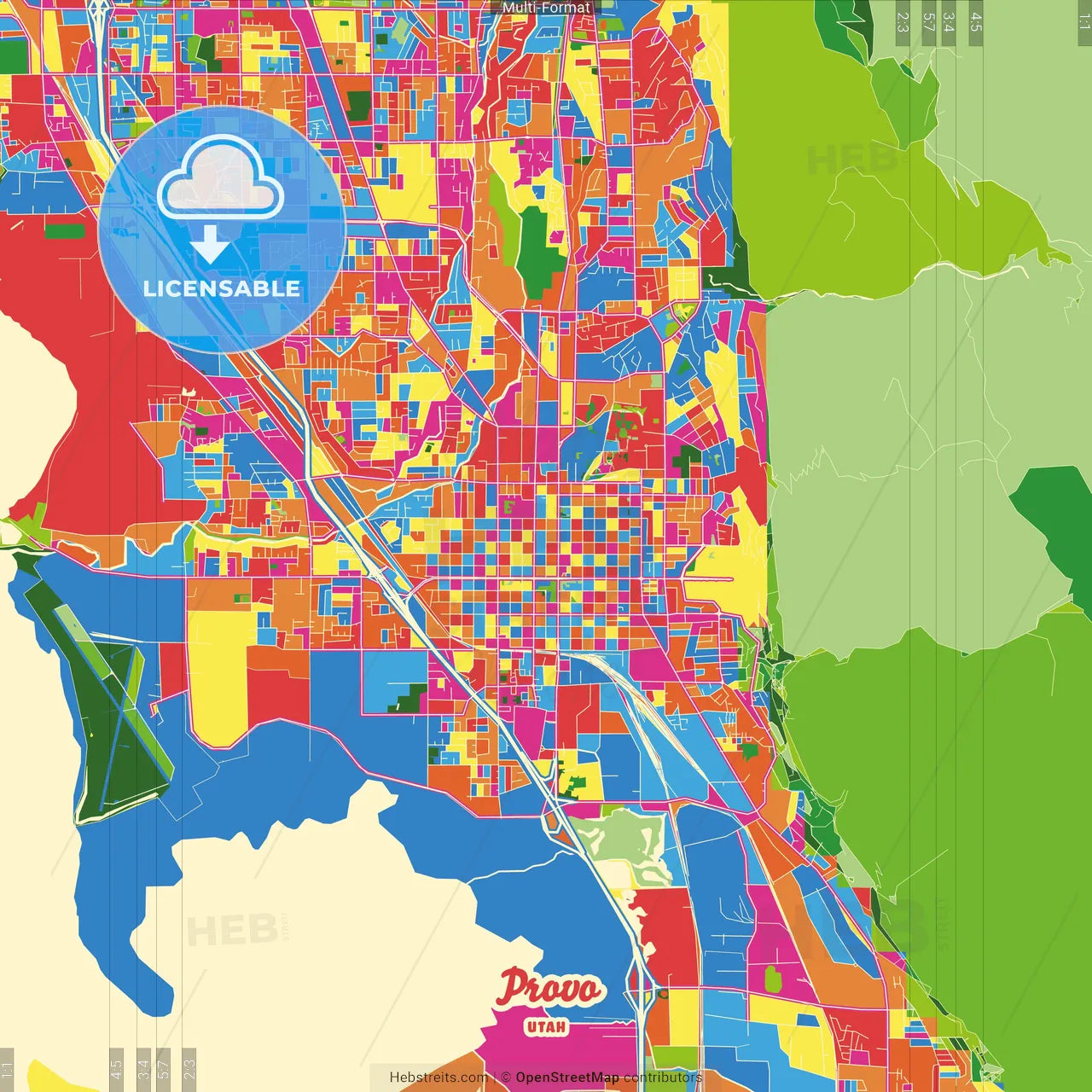 Provo, Utah, United States Crazy Colorful Street Map Poster Template