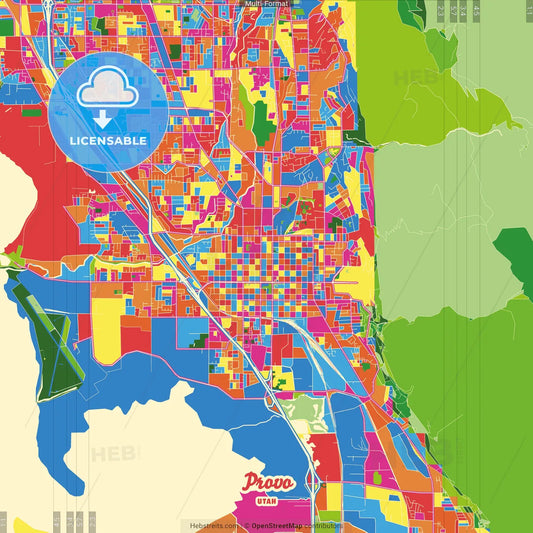 Provo, Utah, United States Crazy Colorful Street Map Poster Template